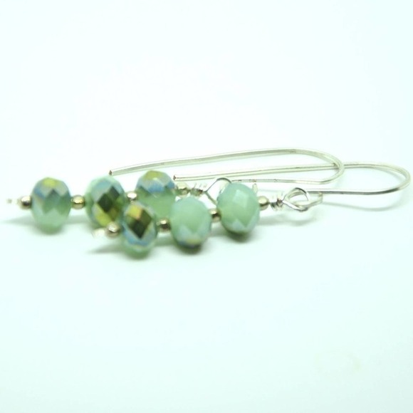 Handmade Sterling Silver Mint Green Faceted Dangle Earrings - Picture 7 of 13